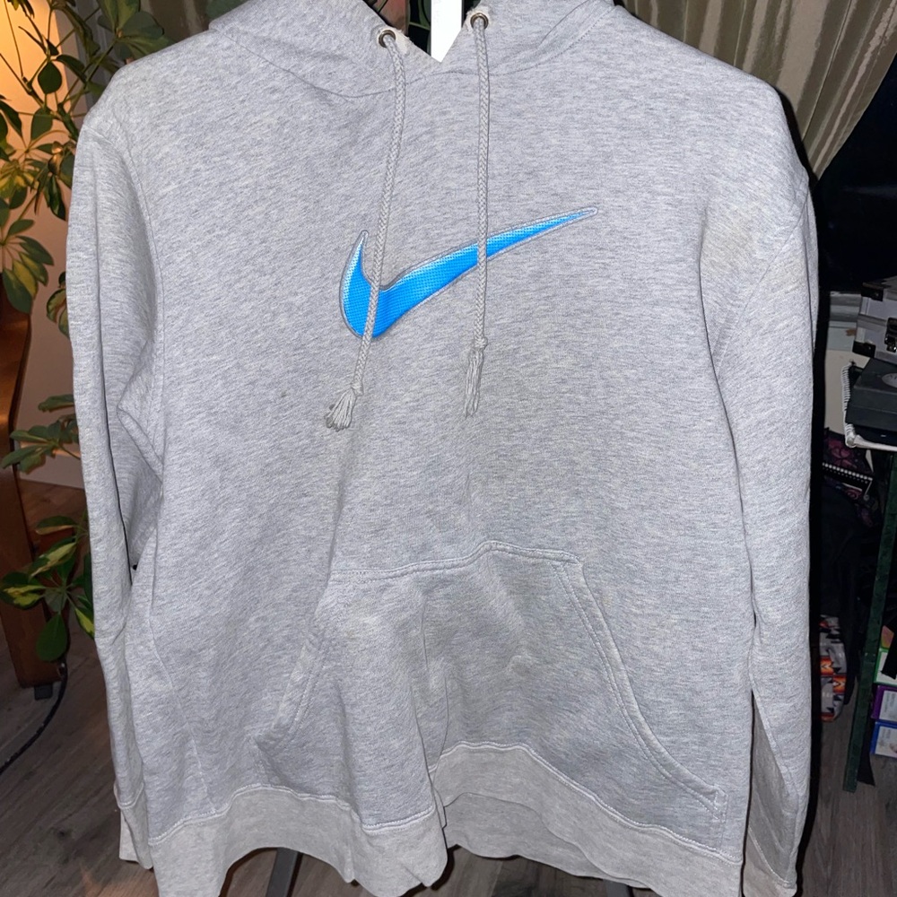 Vintage Nike Blue Swoosh Hoodie Grey